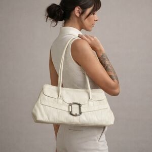 Corrado Martino Ivory Shoulder Bag Baguette Satchel Buckle Accent Purse